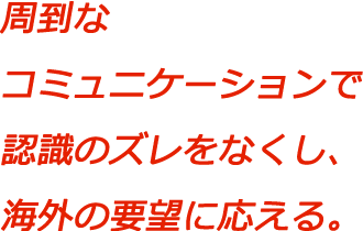 周到なコミュニケーションで認識のズレをなくし、海外の要望に応える。
