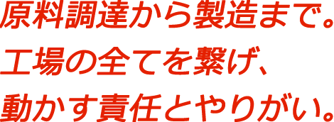 原料調達から製造まで。工場の全てを繋げ、動かす責任とやりがい。